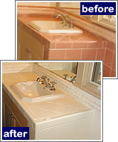 Click to see larger view of bathroom tile countertop refininish.