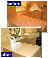 Refinishing coutertops changes the color, the surface and seals the grout