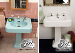 Pedestal sink and wall tile.