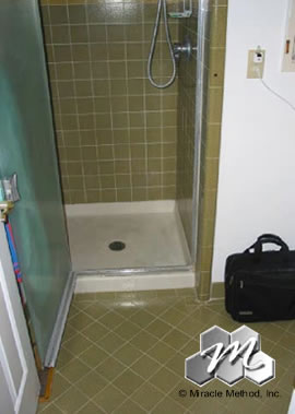 Before Miracle Method refinished the shower stall.